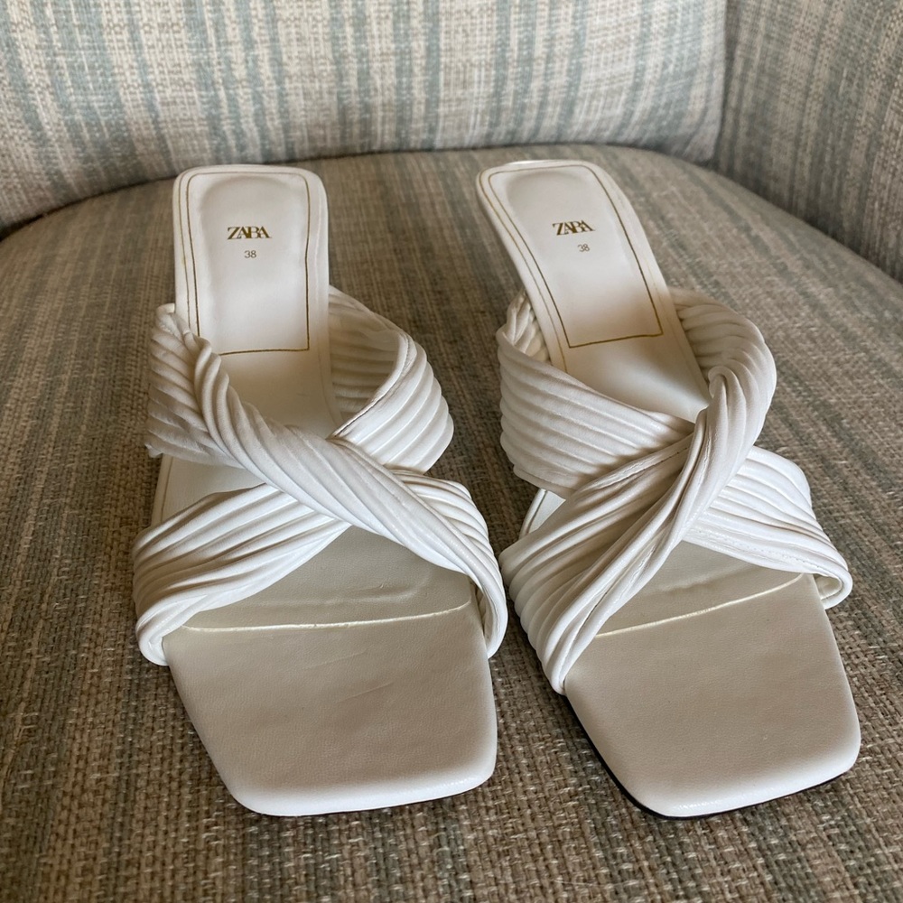 Zara cross strap white heels